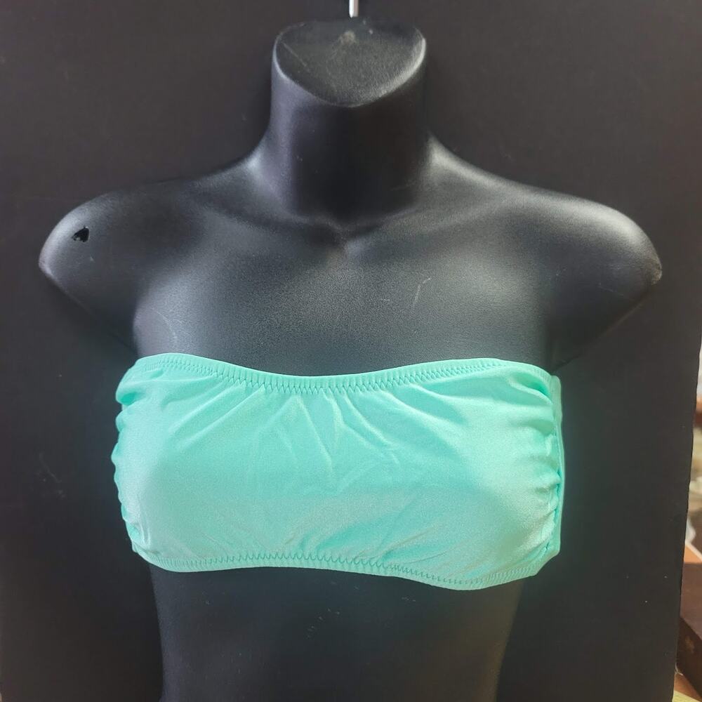 Blue Sky LT. GREEN SHIMMER NEW Bandeau Side Bone Swim Top LIned TieBack MEDIUM